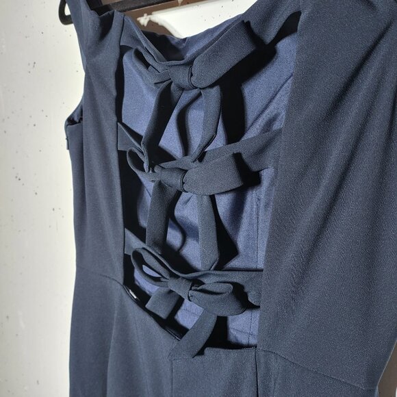 Dessy Collection Vivian Diamond Blue Crepe Bridesmaids Dress Size 10 3040 Bow - Picture 4 of 12